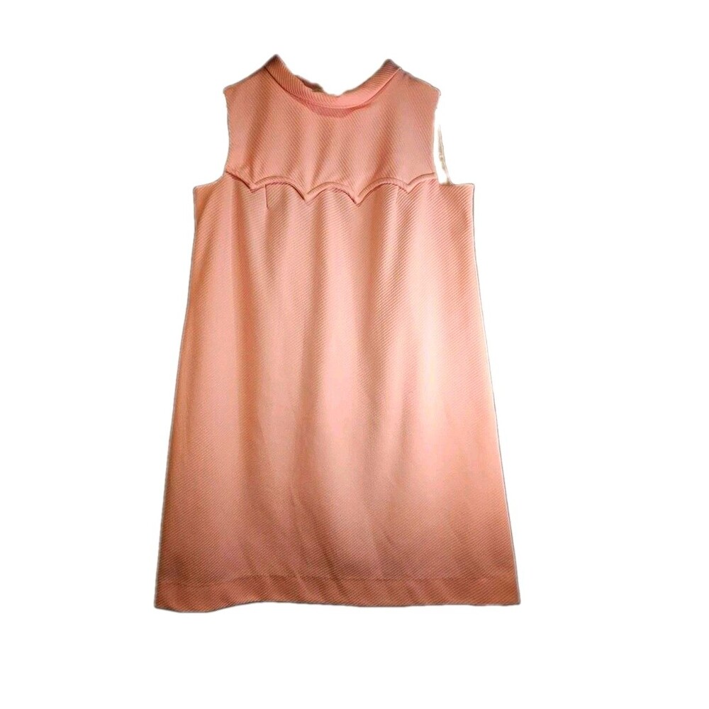 Vintage 1960s Batelli Pink Mod Shift Dress Scalloped Yoke Textured A Line L